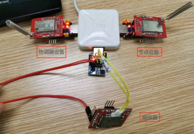 將下載好固件的E70-915NWxxS模塊和下載好嗅探程序的嗅探設(shè)備上電 QQ截圖20191206111542