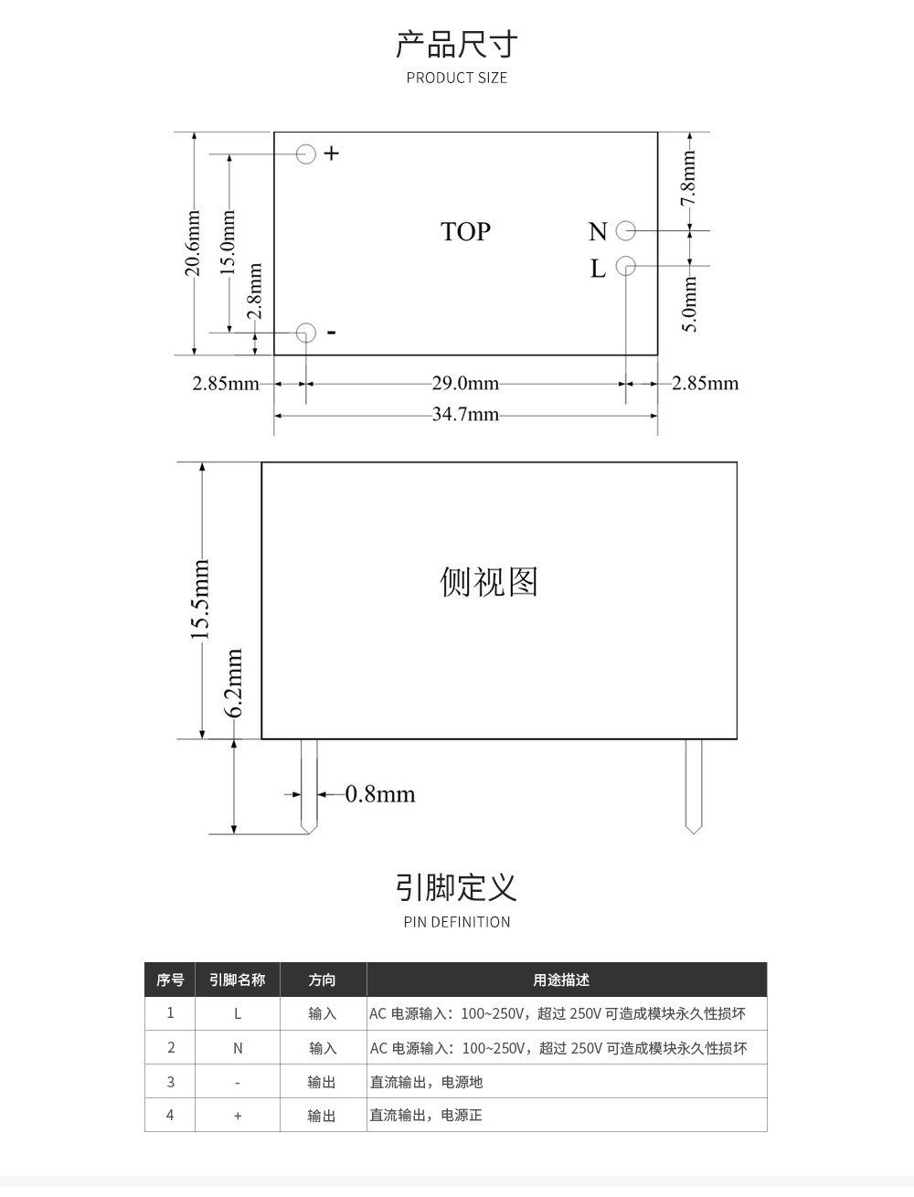 電源模塊產(chǎn)品尺寸引腳定義 16
