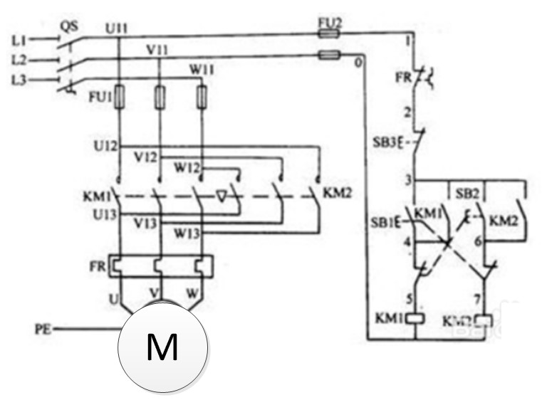 電動(dòng)機(jī)按鈕聯(lián)鎖正反轉(zhuǎn)控制電路圖 電動(dòng)機(jī)按鈕聯(lián)鎖正反轉(zhuǎn)控制電路圖