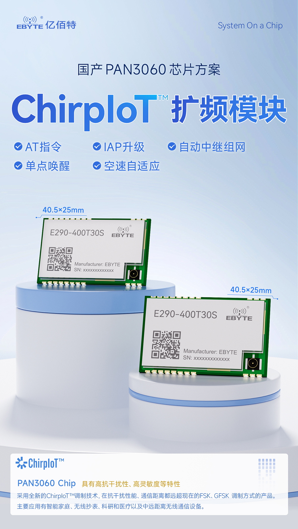 E290-400T30S 磐啟微PAN3060芯片ChirpIoT?擴頻無線模塊 (1)