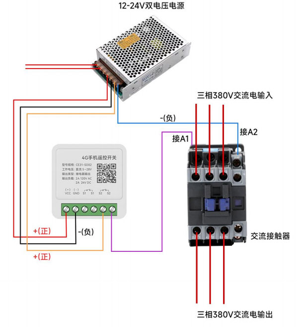 7-CE31-SD02遙控開關(guān)外接380V接觸器接線圖 7-CE31-SD02遙控開關(guān)外接380V接觸器接線圖