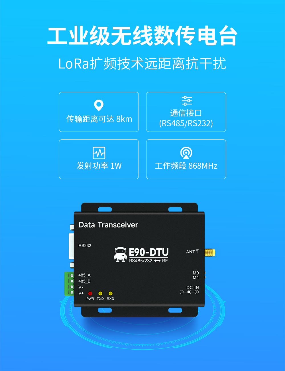 E90-DTU(900L30)-V8 lora擴(kuò)頻數(shù)傳電臺(tái)  (1)