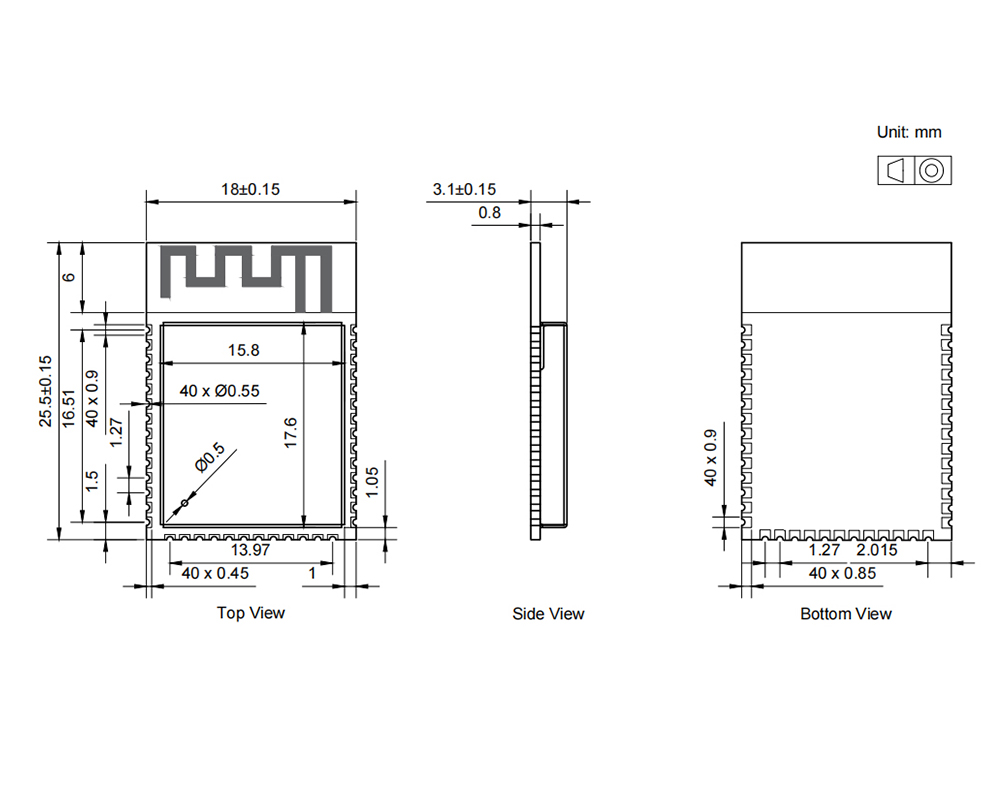 尺寸圖 E105-BS21 SLE星閃無(wú)線模塊