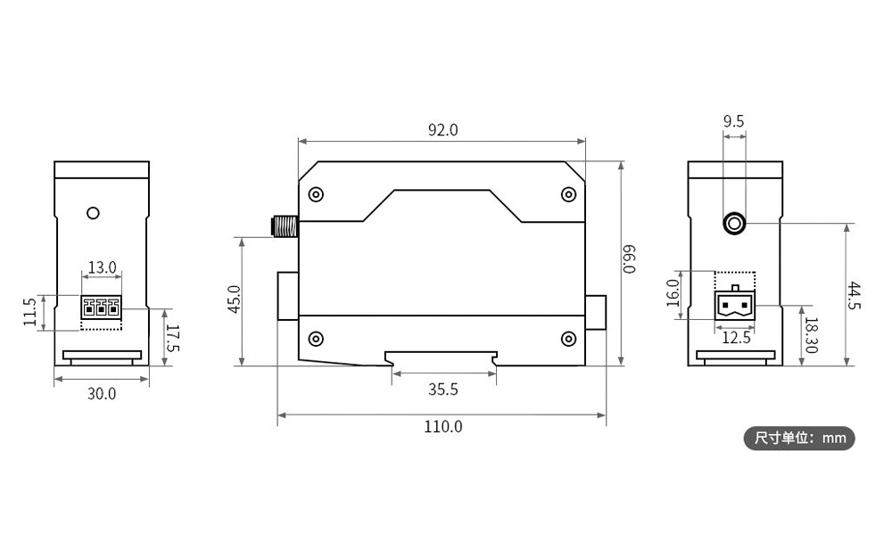 尺寸圖 E95-DTU(900SL30-232) RS232電臺 尺寸圖 E95-DTU(900SL30-232) RS232電臺