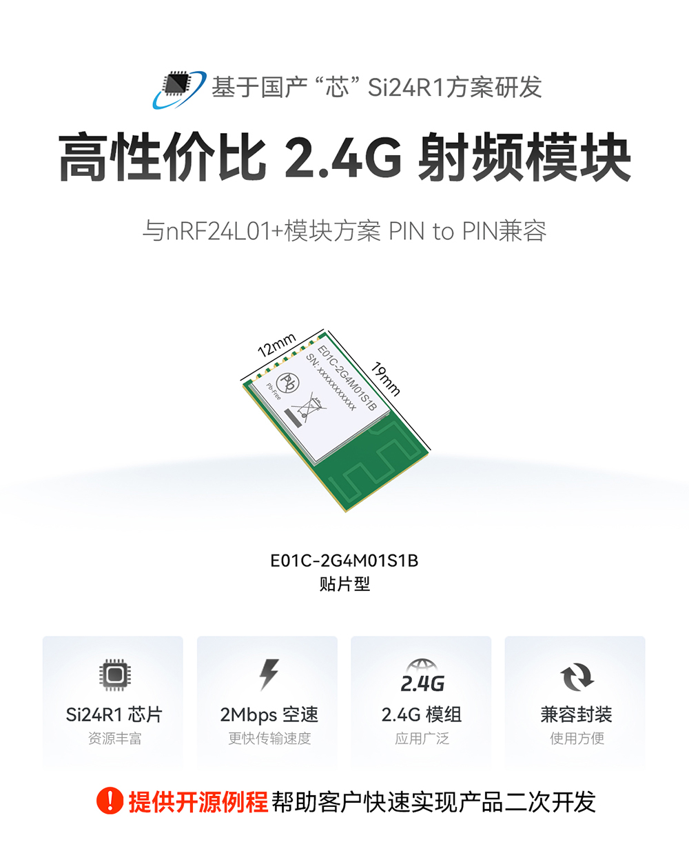 E01C-2G4M01S1B 貼片型Si24R1無線模塊 (1)