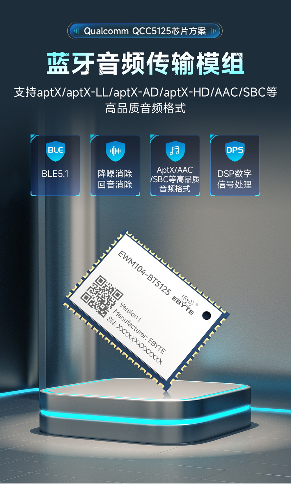 EWM104-BT5125(I2S) BLE5.1 藍牙音頻傳輸模塊 (1)