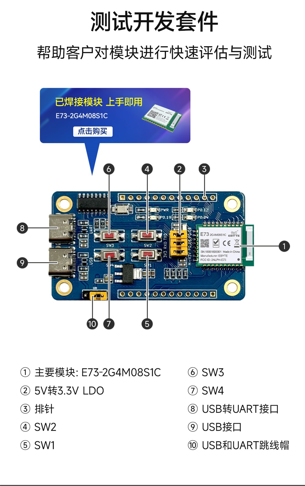 EWT73-2G4M08S1C 藍(lán)牙模塊測(cè)試套件詳情