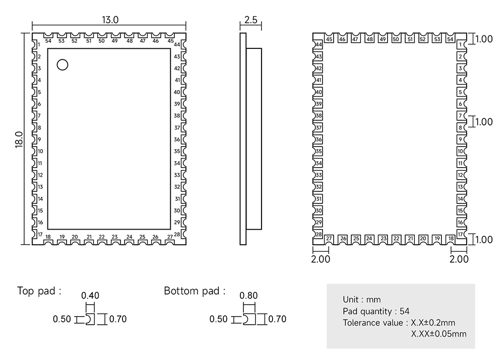 引腳尺寸 EWM104-BT3040(I2S)