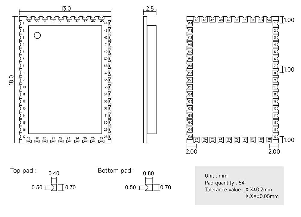 引腳尺寸 EWM104-BT3040(DAC)